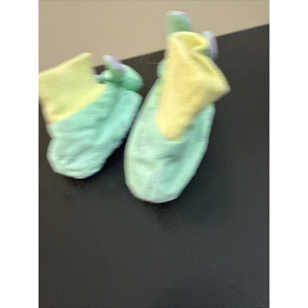 AVON Baby Bunny Slippers SM Size 0-12Months Green Rabbit Purple Ears Booties VTG